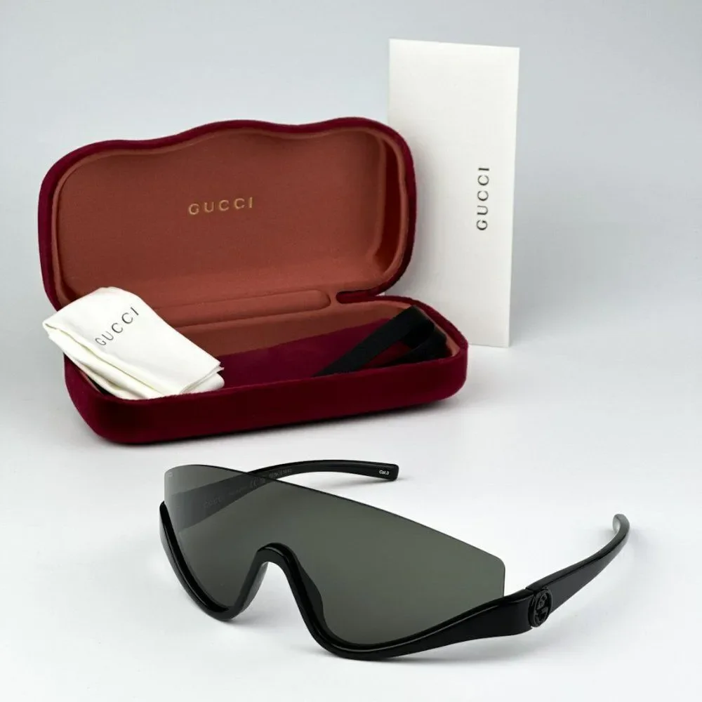 NEW Gucci GG1650S 001 Black Grey Unisex Shield Mask Sunglasses GG 1650S